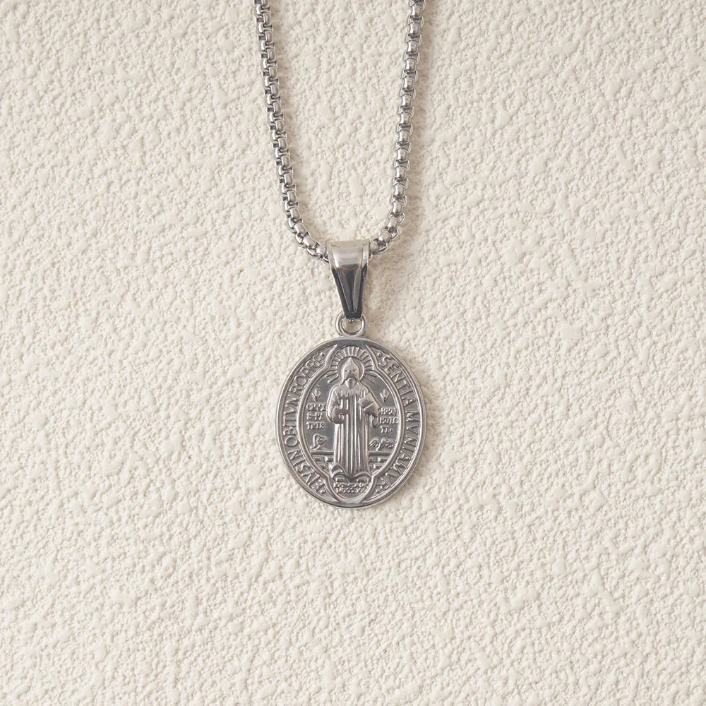 الفولاذ المقاوم للصدأ سان بينيتو قلادة الذهب/الفضة اللون معدن سانت بنديكت ميدالية المختنق كولير فام #6