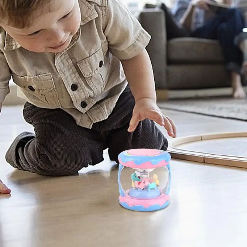 Hand Drum Music Toy Cute Merry-Go-Round Toy Drum 3D Colorful Lighting Interactive Kids Music Toy For Early Education Learn Music