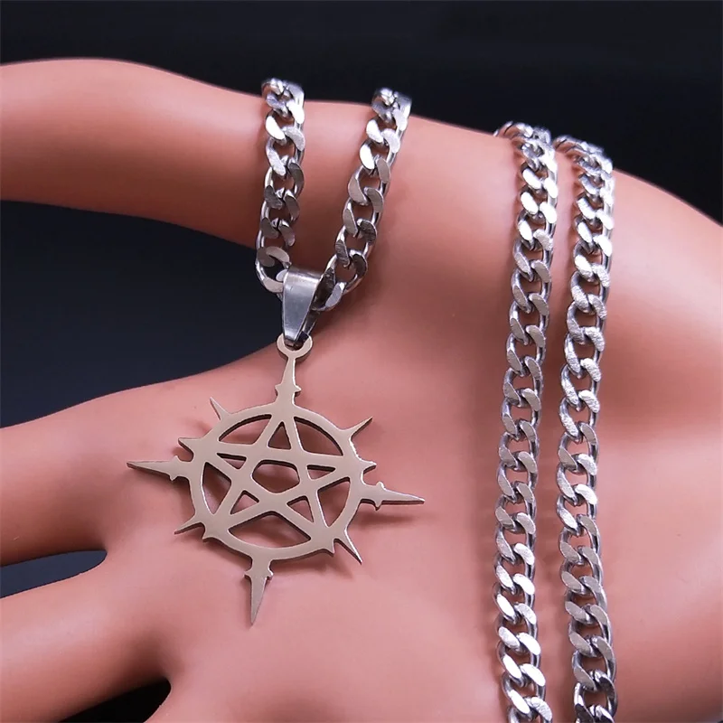 Gothic Pentagram Pendant Necklace for Women Men Stainless Steel Pagan Witch Magic Star Male Chain Hiphop Jewelry colar N3398S06