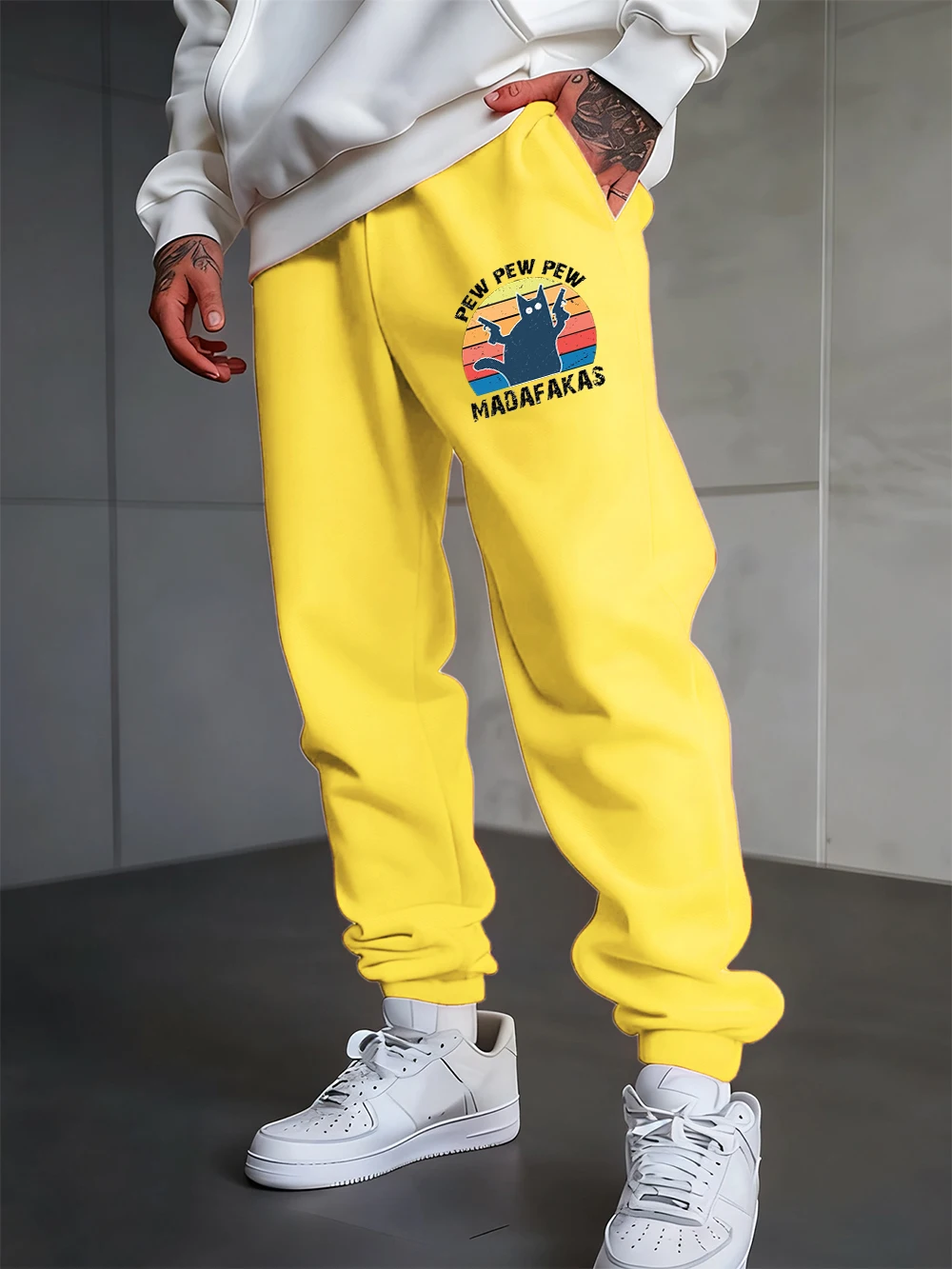 

Pew Pew Pew Madafakas Printed Sweatpants Mens Autumn Jogger Pants Fleece Warm Elastic Waist Loose Trousers Basics Pocket Clothes