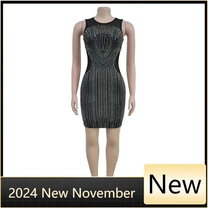 

Customized Women Diamonds Hot Rhinestones Mesh Patchwork Tassel Bodycon Midi Dress 2025 Vestidos Sexy Party Club Evening Dresses