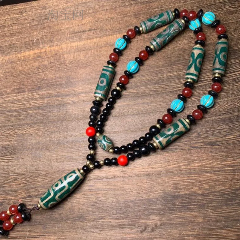 

Natural Stone Tibetan Agate Three Eyes Nine Eyes Green Dzi Pendant Men's Women's Necklace Bracelet