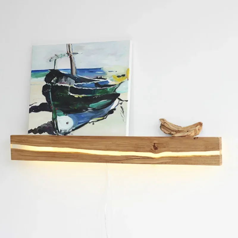 شمال أوروبا خشب متين كهرماني كريستال الكراك الجدار مصباح الجوز الأسود البلوط تخزين الرف الديكور مسكن الرف #1