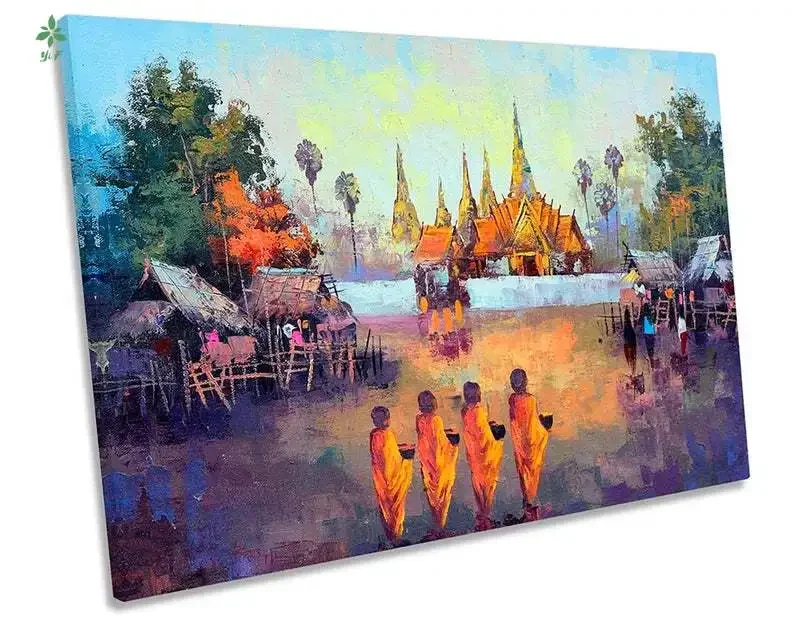 Thai Monk Temple Oil Painting Wall Art Home Decoration Wall Hanging