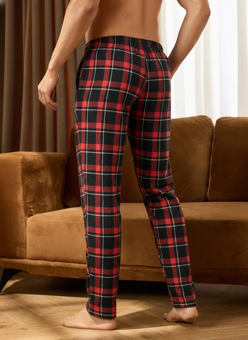 Men Pajama Pants Christmas Couple Checkered Wide Leg Home Pants for Men and Women Casual Outerwear Sleeping Pants Red Pink Black