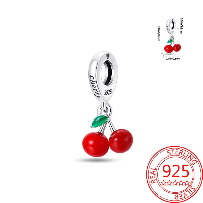 

Original 925 Sterling Silver Charms Luxury Red Cherry Pendant Beads Fit Bracelet Diy Women Making Delicate Gift