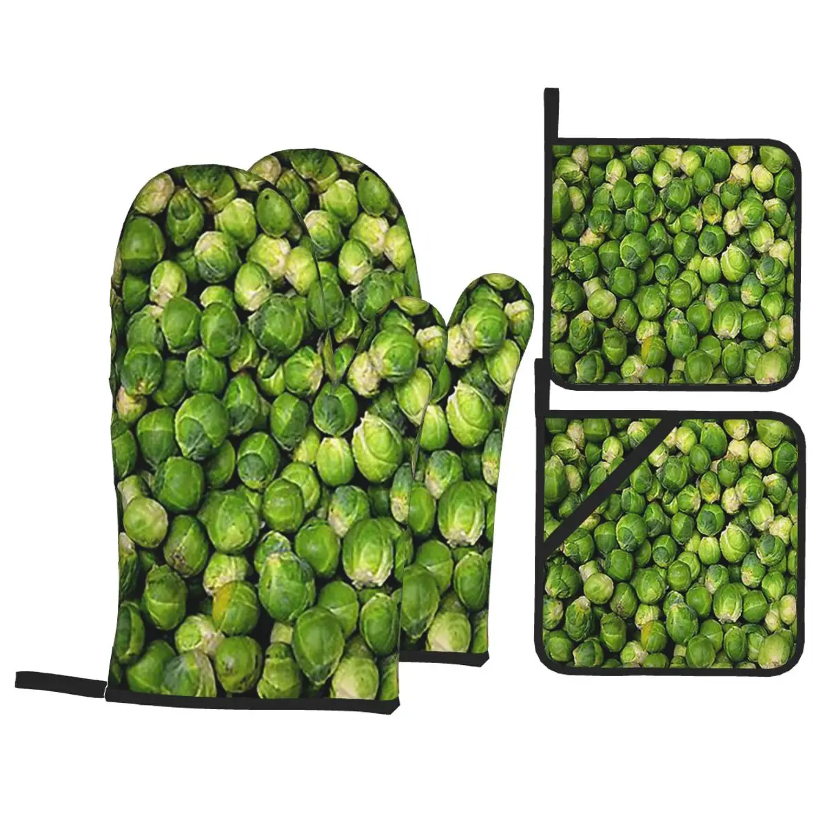 Brussels Sprouts Novelty Oven Mitts and Pot Holder Sets of 4 for Baking Kitchen Cooking Grilling Resistant Non-Slip Gloves