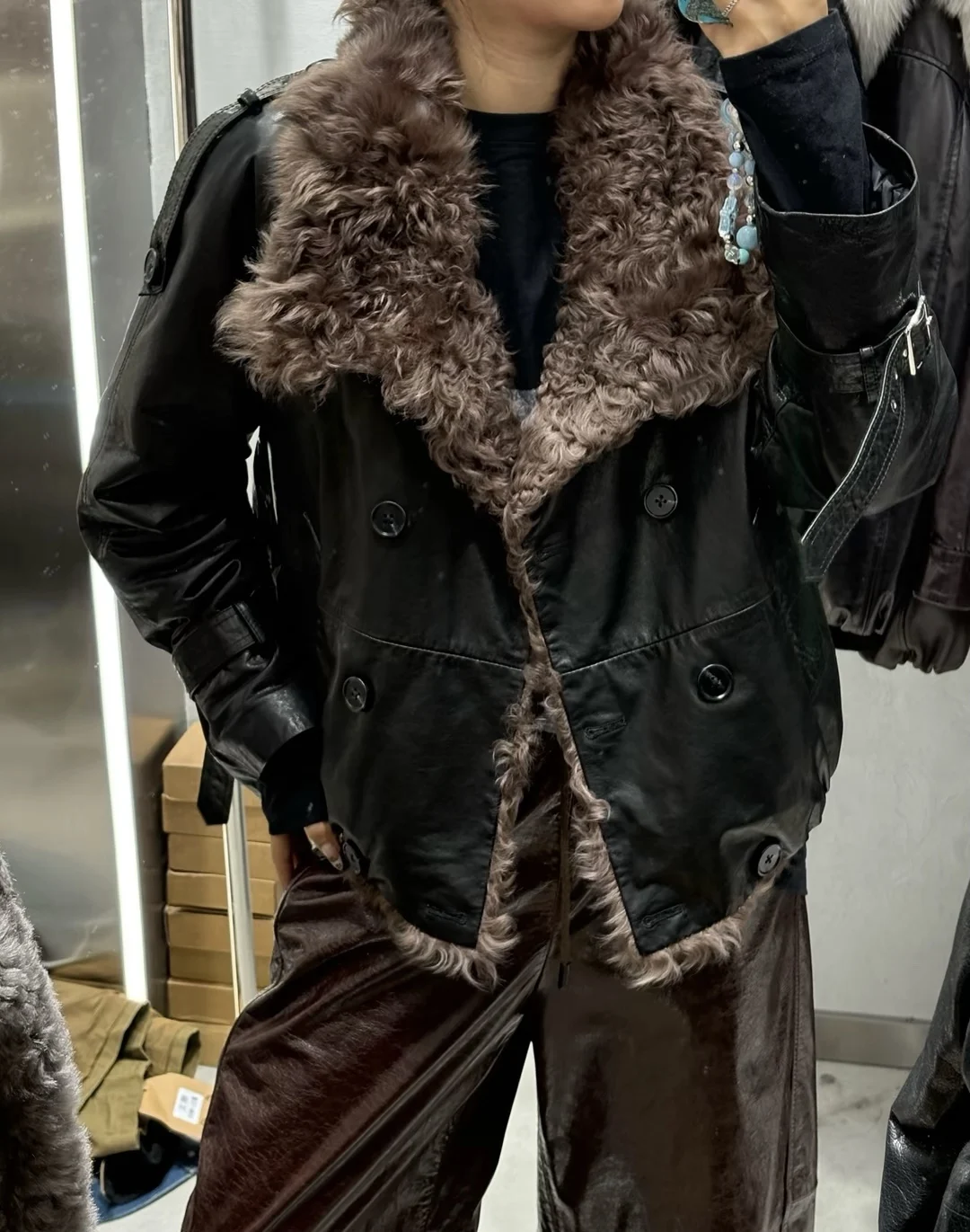 Otoño Invierno nuevo Sle mujer cuero Jaet ort acolchado abrigo suelto ajuste fresco Casual solapa abajo Jaet eepskin abrigo