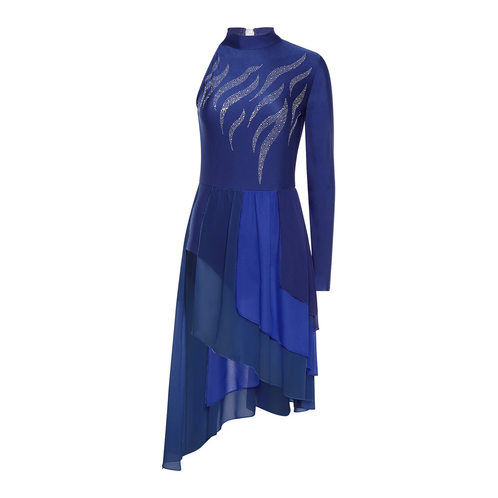 

Women Modern Lyrical Dance Performance Costume Dress Leotards Figure Skating Ballet Dance Cutout Back Asymmetrical Split Dress