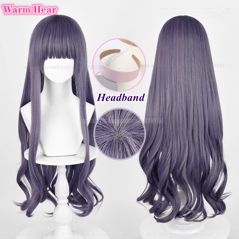 Anime Destroy Idouji Tomoyo-Perruque de cosplay synthétique pour femme, cheveux bouclés gris violet, bandeau de sauna, perruques de degré de chaleur, bonnet de perruque, long 75cm