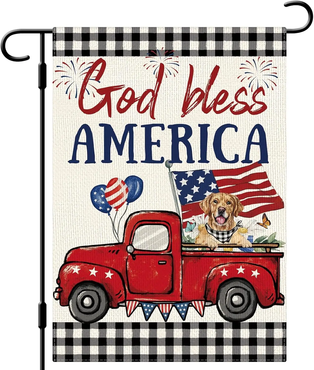 DLZDN 4th of July Truck Golden Retriever Garden Flag 12×18 Inch Double Side Vertical Burlap Farmhouse Yard Flag Independence yyi