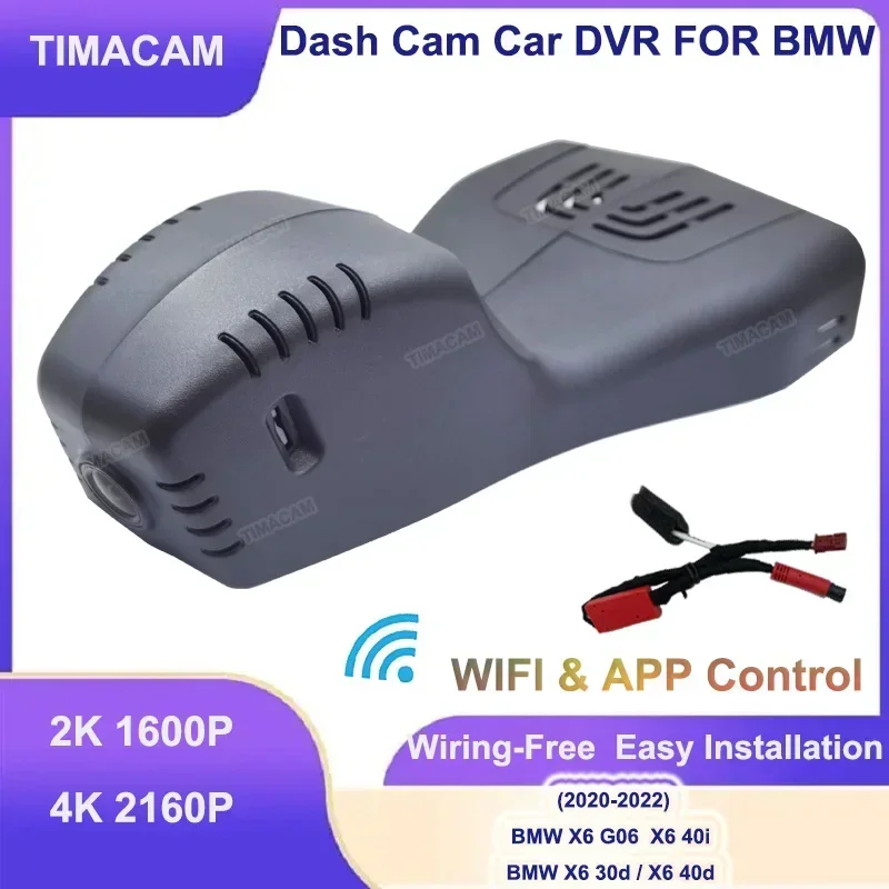 

TIMACAM Plug and Play 2K 4K 2160P Wi-Fi автомобильный видеорегистратор для BMW X6 G06 40i 30d 40d 2020 2021 2022 2023 2024 видеорегистратор спереди и сзади