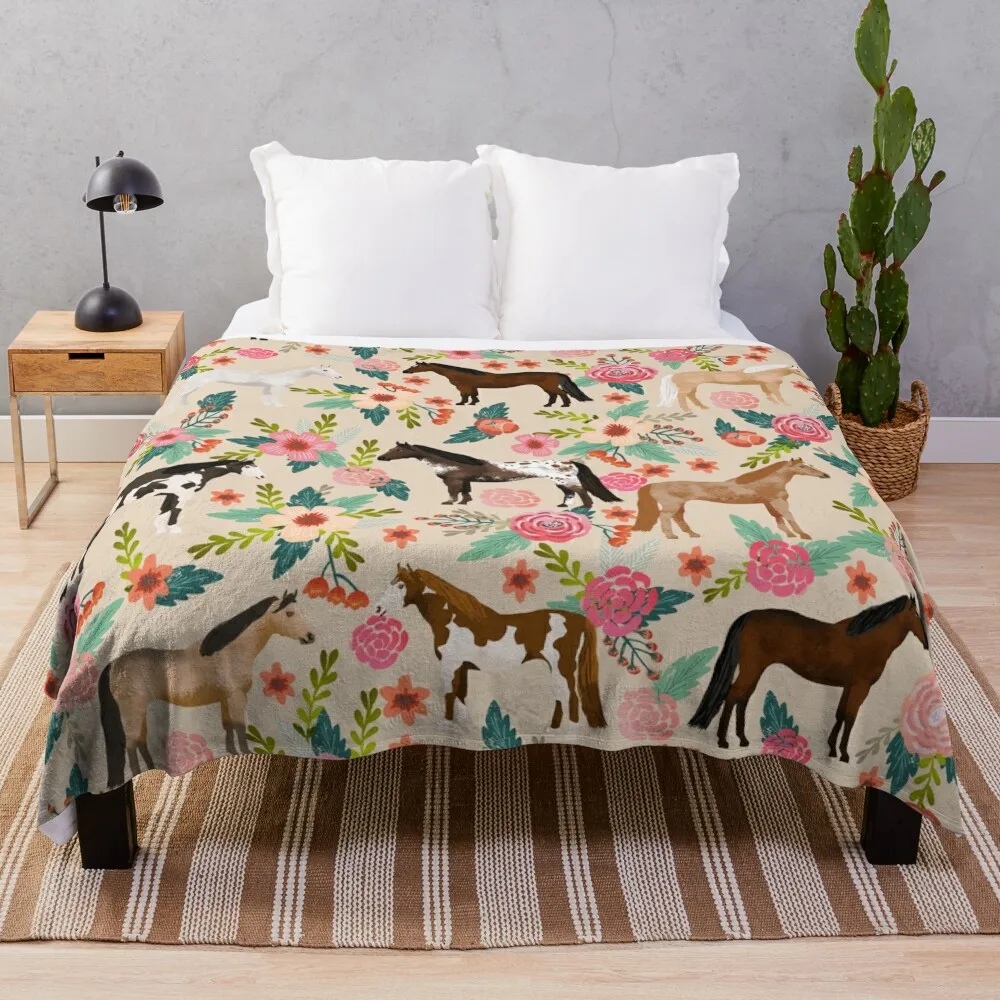 

Horses floral horse breeds farm animal pets Throw Blanket Flannels blankets and throws Travel Plaid on the sofa Blankets