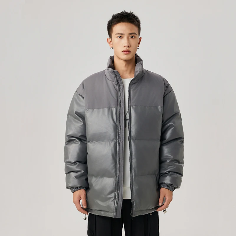 

Мужская и женская куртка унисекс из искусственной кожи, зимняя утолщенная теплая куртка с воротником-стойкой, пуховое хлопковое пальто, уличная мода