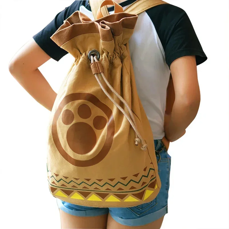 Monster Hunter Airou Cat Drawstring Canvas Backpack Japanese-Style Schoolbag Anime Peripheral*8*Q