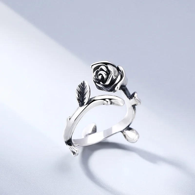 

Wholesale 925 sterling silver rose ring Women's Small loose ring Thai silver vintage retro style personality ornament