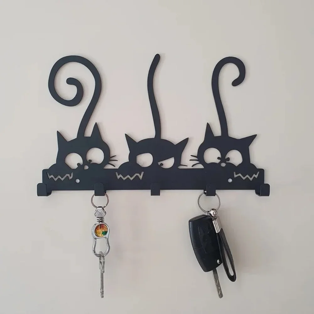 Cabide montado na parede, ganchos de parede, cabides de roupas, suporte de chave de metal preto vintage, cabide de parede para pendurar casacos chapéus arte