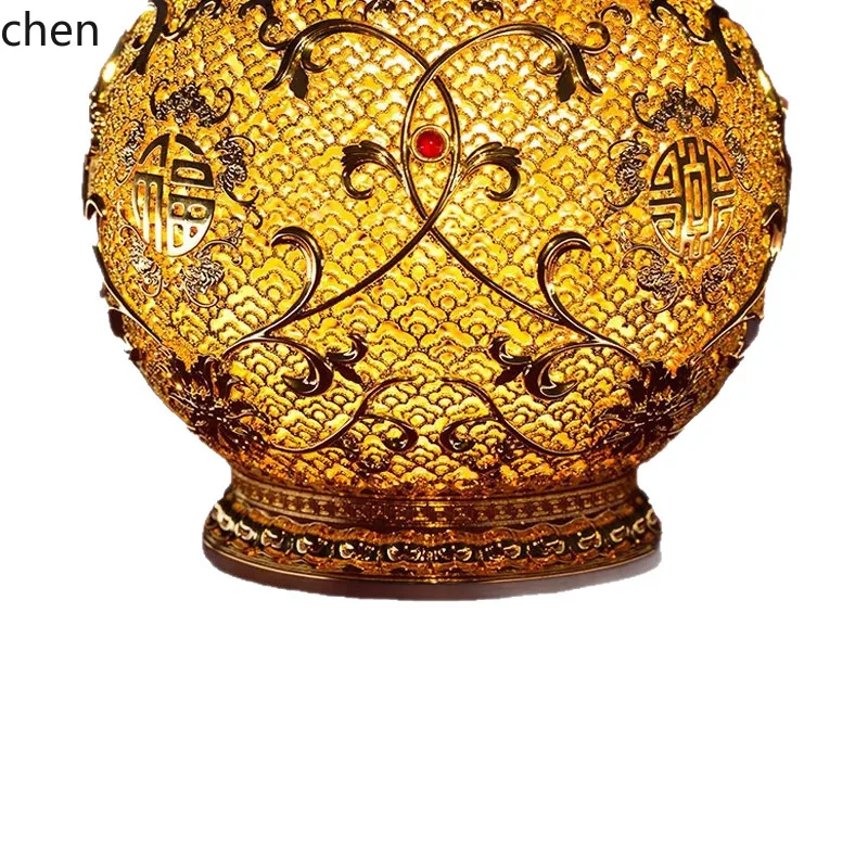 ZML Filigree Vase Living Room Entryway Study Office Decoration All-Copper Ornament New Chinese Style Desktop Housewarming Gift