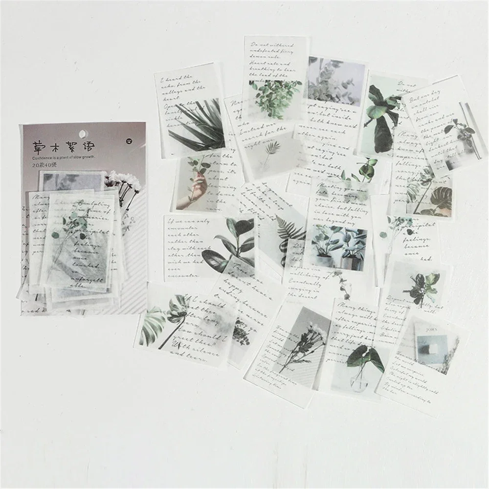 40 Pcs/pack Vintage Cards for Phone Deco Retro Stationery Supplies Plant Paper Junk Journal Label Scrapbooking Material