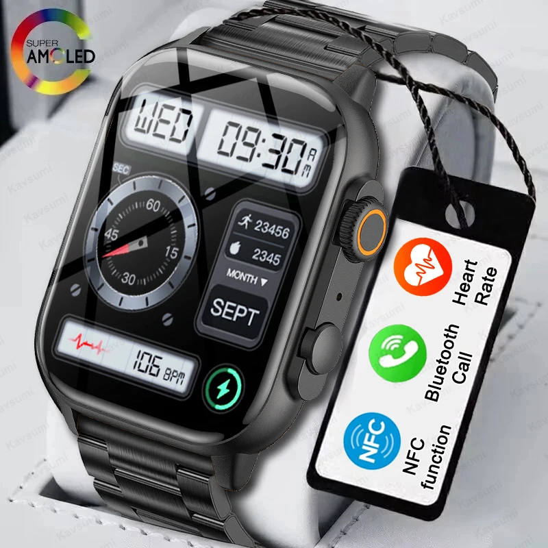 Smartwatch Men Women NFC AMOLED Screen Always Show Time Clock  Bluetooth Call IP68 Waterproof Smart Watch Sport Fitness Bracelet