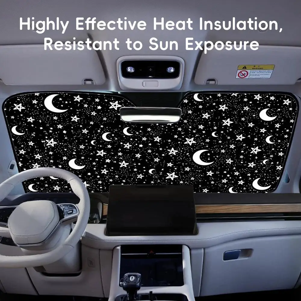 

Black and White Starry Night Sun Visor Reusable Aluminum Foil Car Windshield Sun Visor UV Protector Heat Insulation Cover Shade