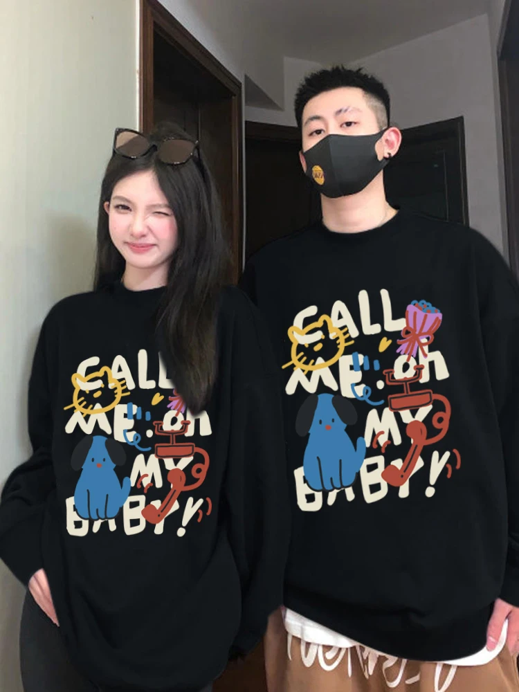 

Phone Dog Pattern Couple Sweatshirts Spring and Autumn 2024 New Thin Casual Hoodies