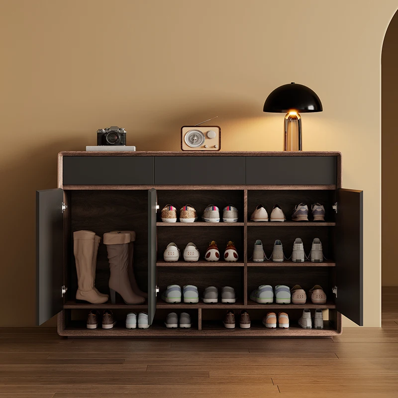 Shoe cabinet, modern simple solid wood storage locker at the entrance of the home, large-capacity integrated cabinet