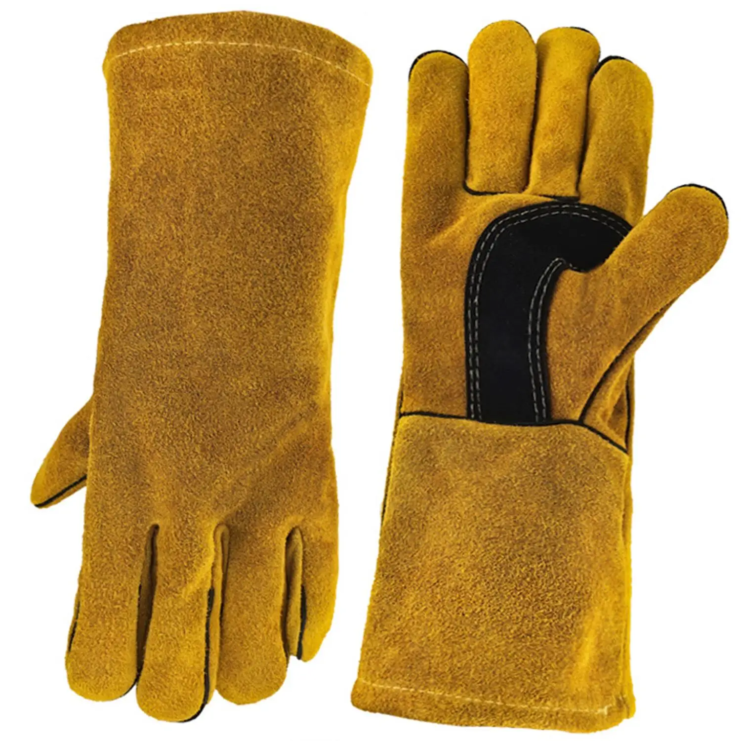 Outdoor Long Anti-scalding Gloves Cowhide High Temperature Heat Insulation Oven Gloves Protective Gloves for Camping and Barbecu