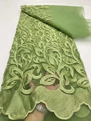 Latest African Sequins Lace Fabric 2025 High Quality Lace Embroidery Mesh Fabric 5 Yards for Wedding Party Dresses DIY AH2038