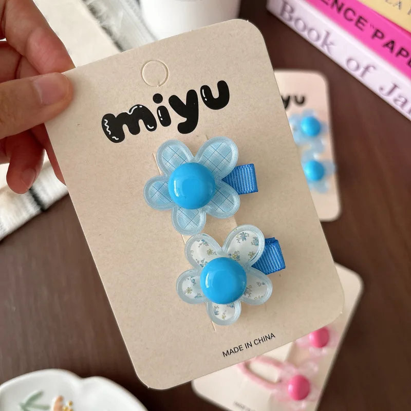 Sweet Transparent Jelly Flower Hair Clip for Kids Spring Summer Plaid Floral Side Bang Clasp for Girls Daily