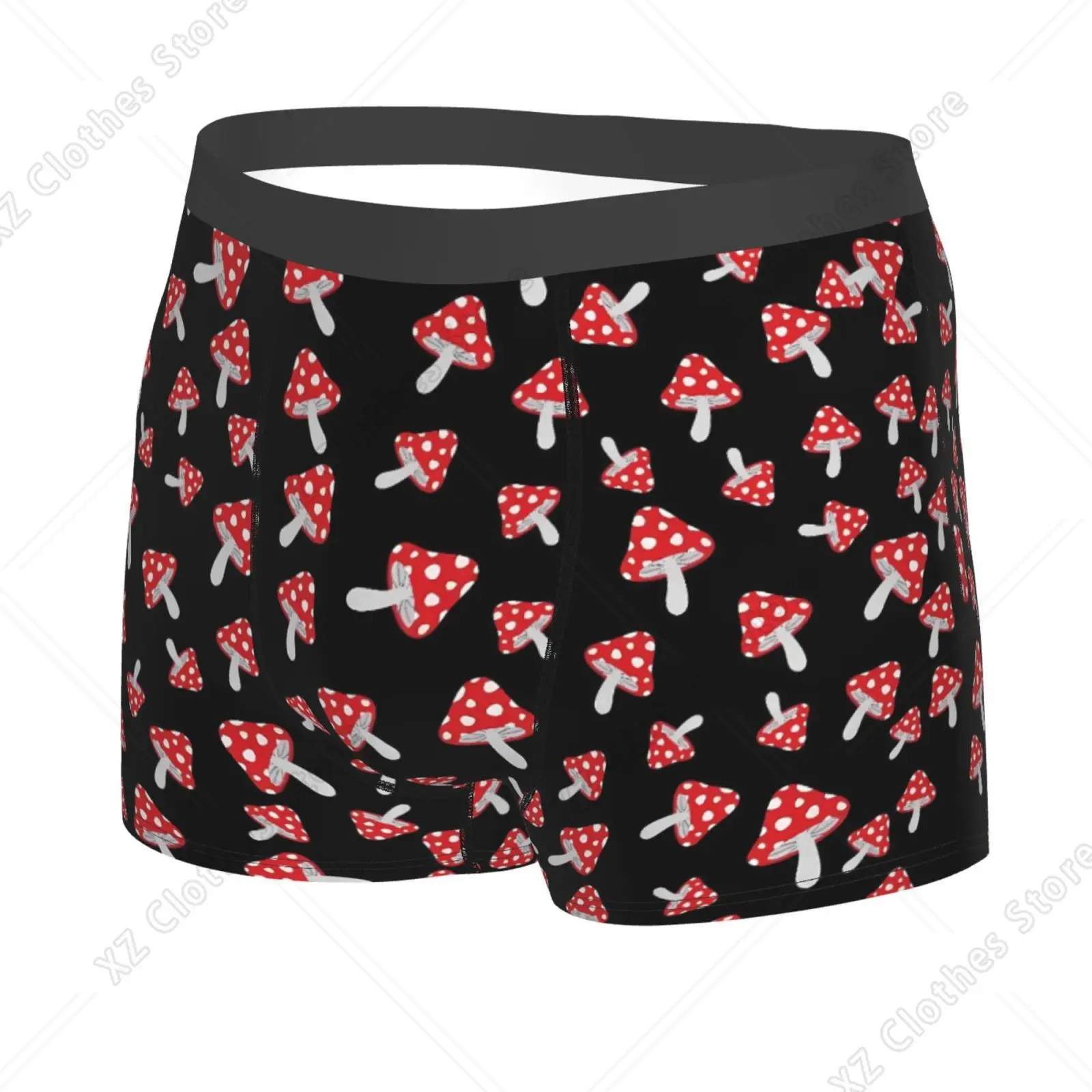 Cartoon Red Mushroom Pattern Men's Breathable Boxer Briefs Comfort Soft Stretch Underwear Trunks with Bulge Pouch for Men Boys