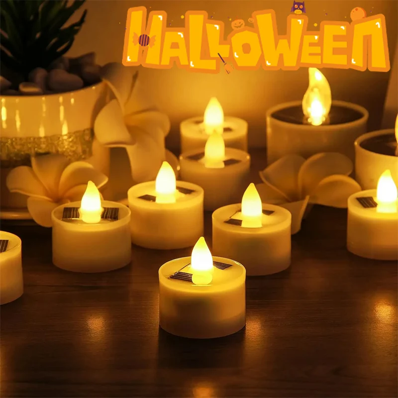 High Quality Reusable Flameless Flickering Led Solar Powered Tea Candle Light for Outdoor Garden Wedding Party Cemetery Decor