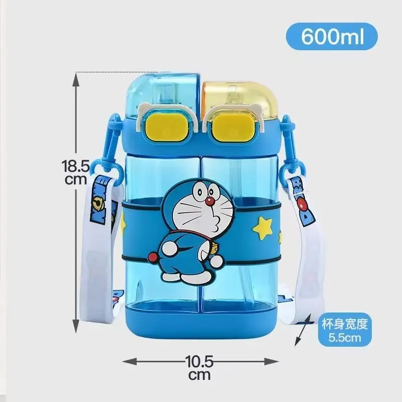 

Two-compartment Dual-lid Kids Water Cup for Primary School Students, Blue Cat Design, Dual-sip Summer Cup for Boys and Girls