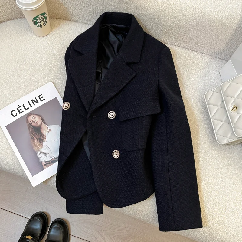 

Модный твидовый повседневный пиджак для женщин, осень-зима, британский стиль, офисная универсальная женская куртка для поездок на работу