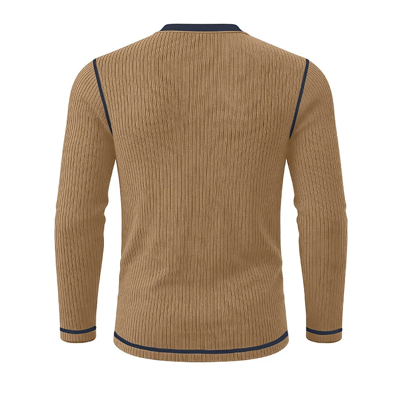 2026 Autumn and Winter New Long-sleeved Color Matching Men's Sweater Henry Collar Bottoming Shirt