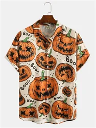 Vintage Men's Shirt Halloween Pumpkin Head 3D Print Men's Clothing Summer  Casual Hawaii Beach Hawaiian Harajuku Holiday Shirt