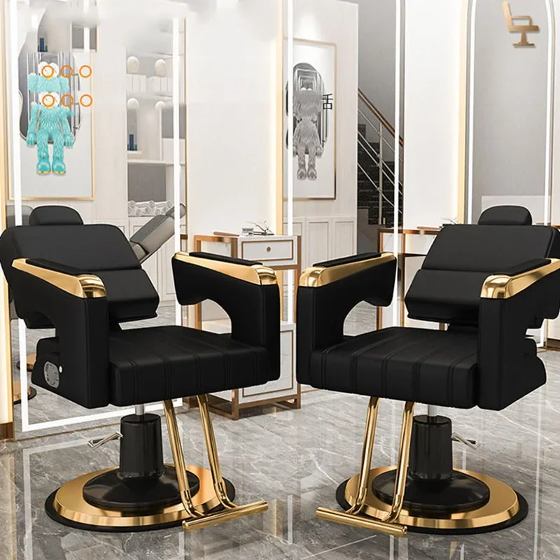 

Aesthetic Barbers Armchair black Golden Rotating Professional Hairdressing Chair Stylist Sillon Pedicura Salon Furniture MQ50BC