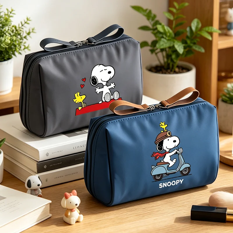 Snoopys Makeup Bag Kawaii Cartoon Anime Printed Travel Clutch Cosmetic HandBags Women Portable Mini Zipper Pouch Birthday Gift