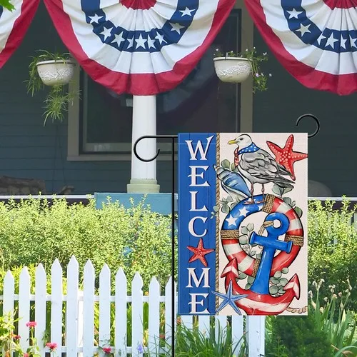 4th of July Patriotic Garden Flag – USA Anchor & Seagull Decor, 12