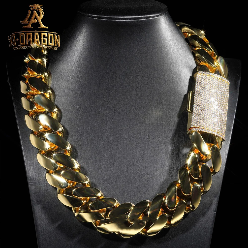 

10-22MM Plain Cuban Chain Round Brilliant Cut 10k 14k Gold Plated Cuban Link Chain for Men Women