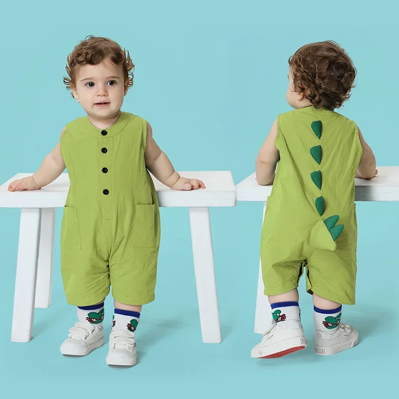 Newborn Baby Boy Girls Clothes Kawaii Dinosaur Rompers Bodysuit Summer Cotton Sleeveless Cartoon Overall Jumpsuits Ropa Bebe