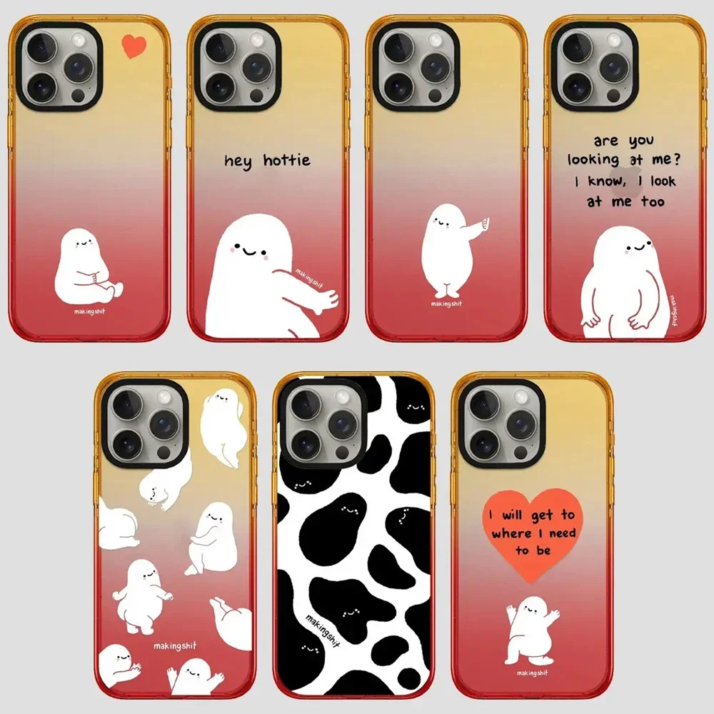 

Cartoon White 2.5 Acrylic Peach Gradient Border Phone Case Cover for IPhone 12 13 14 15 Pro Max Case