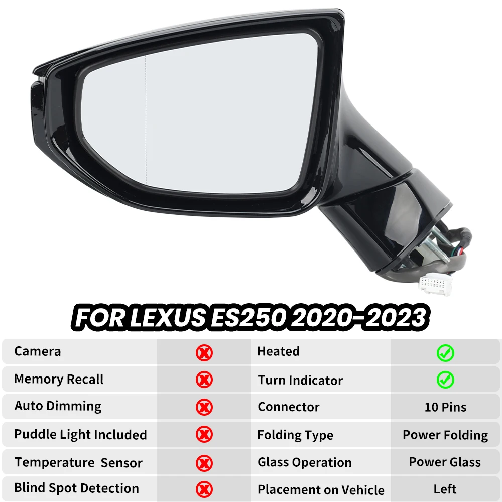 Rearview Mirror Assembly For Lexus ES250 2020 2021 2022 2023 10 Pins Asia Version Side Mirror Replacement Part Car Accessories