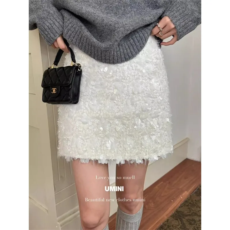 

Women's Spring Autumn Pencil Skirt A-line Skirt Bodycon Skirt Sequin High-waisted Elegant Minimalist Niche Versatile Fashionable