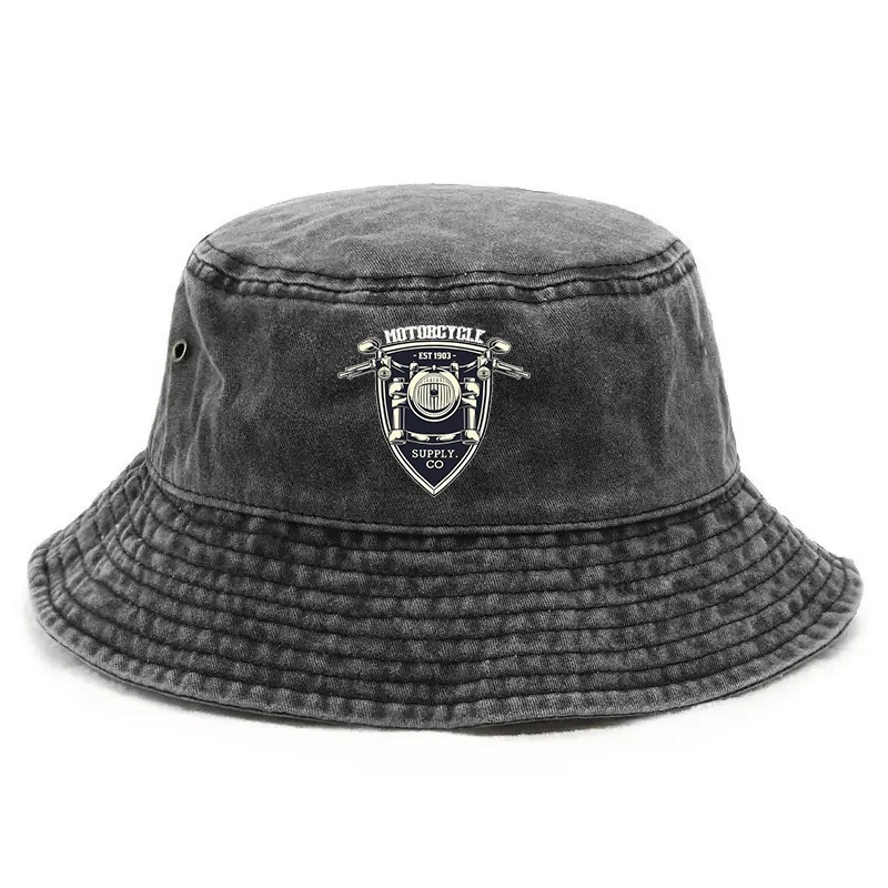 1 Motorcycle - Founded in 1903- Printed Fisherman Hat, Classic Retro Washed Design, Lightweight Curved Edge Truck Driver Hat, Su
