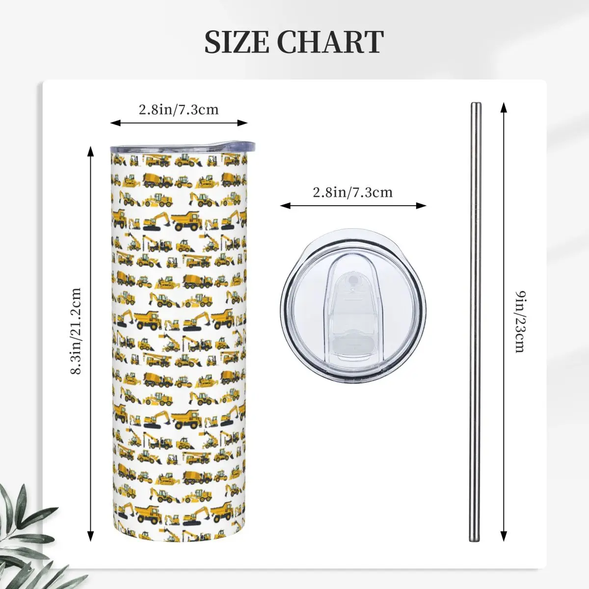 Construction Vehicles Bulldozer Excavator Crane Stainless Steel Tumbler Insulated Mugs Thermal Cold Bottle Straws With Lid 20oz