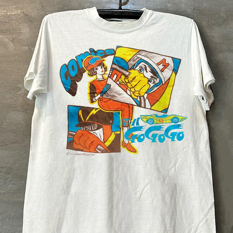 Speed Racer Hot Blooded Cartoon Short Sleeve T-Shirt Ulzzang College Style American Retro Trendy Tee Cotton round Neck Print