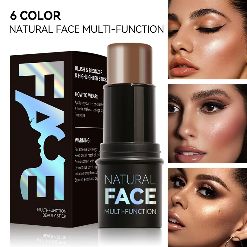 3 in 1 Highlight Blush Contour Stick Set Hairline Filler Multi Use Seamless Blend Natural Finish for Face Cheeks Daily Makeup