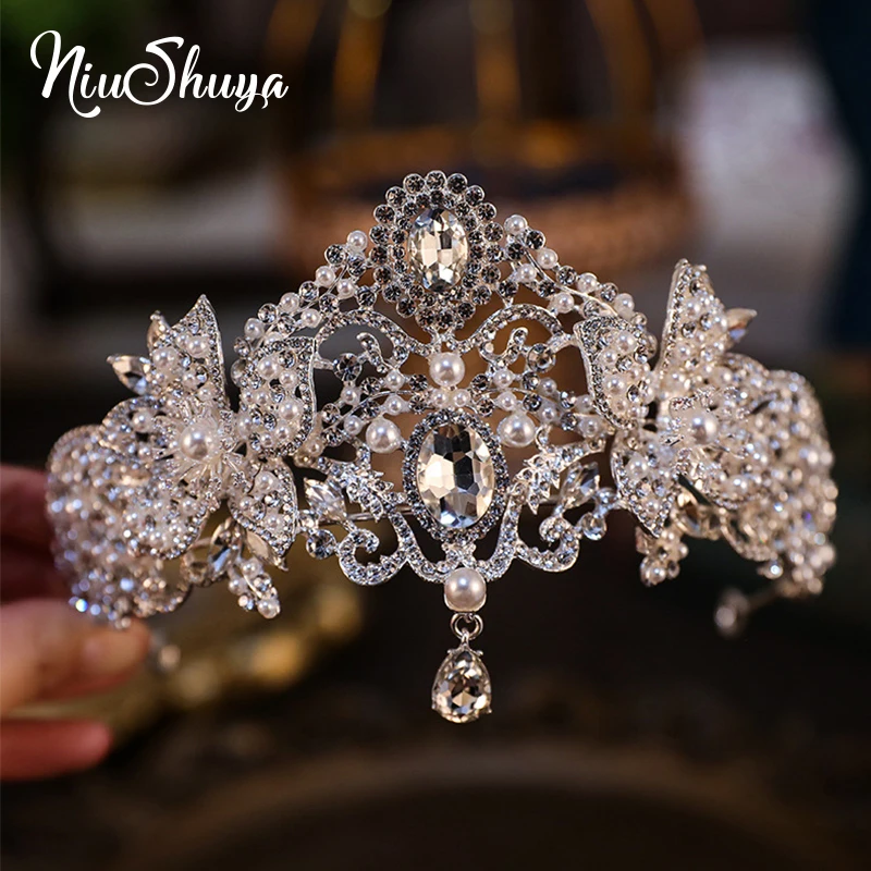 

NiuShuya Waterdrop Frontlet Queen Princess Hair Crown Woman Bridal Wedding Party Graduation Headpiece Jewelries