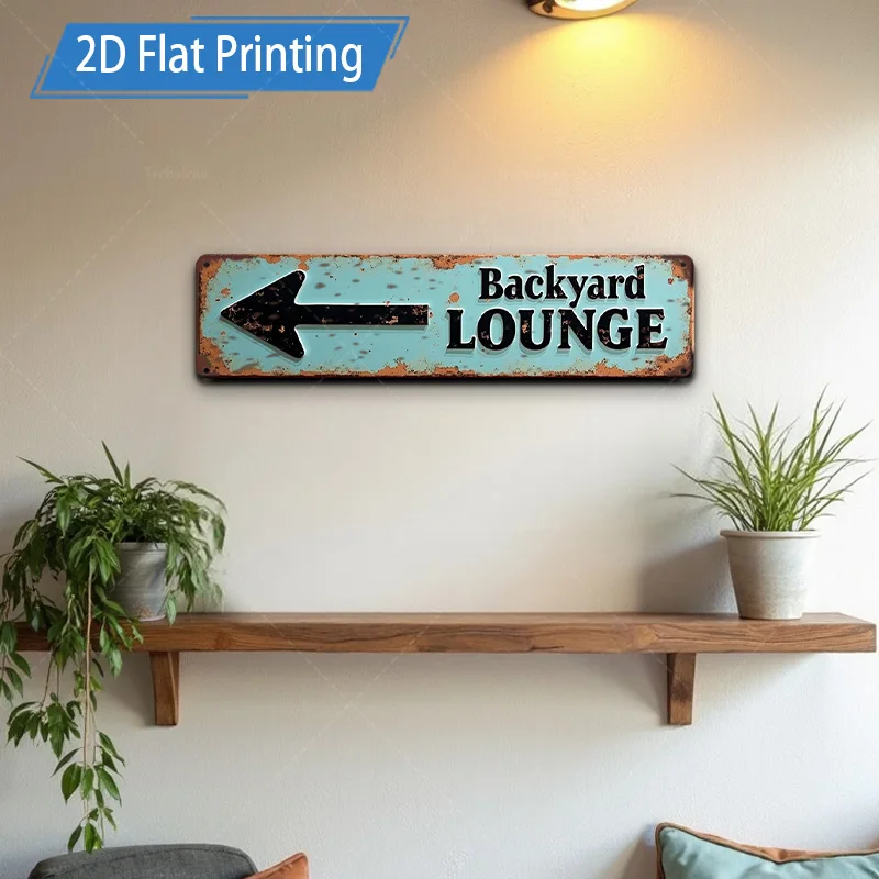 [2D FLAT] 1 قطعة لافتة معدنية، 4 × 16 بوصة لافتة صالة الفناء الخلفي ريفي 2D طباعة مسطحة فنية جدارية معدنية